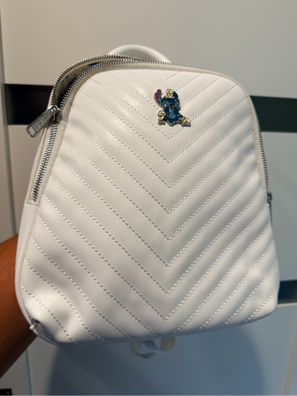 Loungefly White Quilted Chevron Mini Backpack with Character Charm